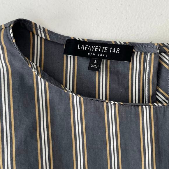 Lafayette 148 New York Striped Top 3/4 Sleeve Business Casual Cotton Gray Small - Picture 6 of 9